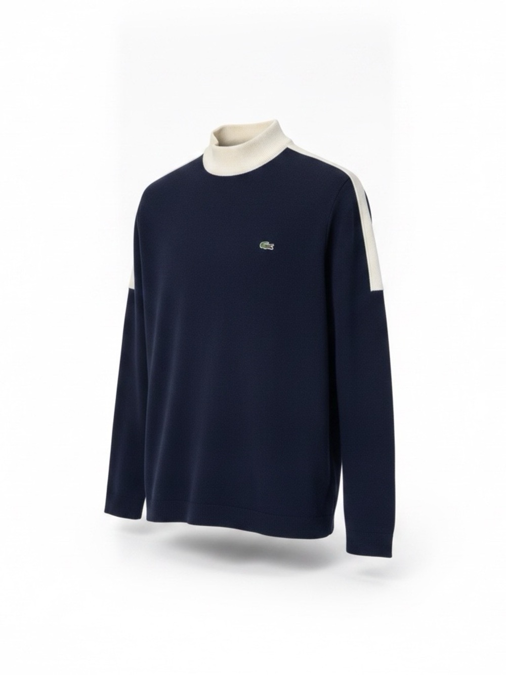 Lacoste Men's Navy Sweater with Cream Mock Neck
